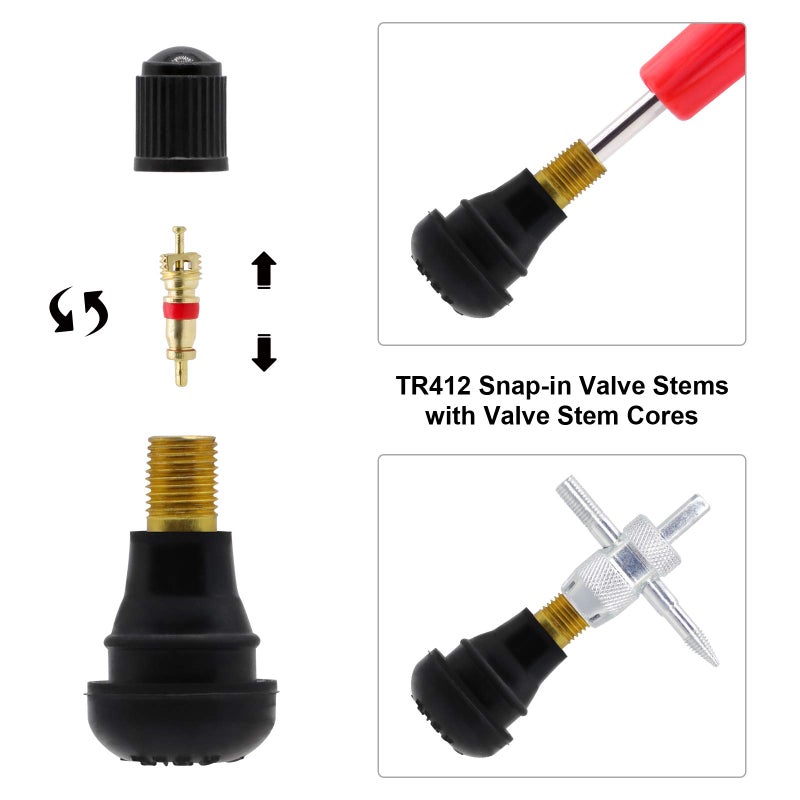 ZHSMS Valve Stem Puller Installer Tool, 10Pcs TR412 Tire Snap in Short Rubber Valve Stem, 4 Way Valve Core Remover, Double Head Tire Valve Core Remover Installer Tool(33 Pcs) - Image 5